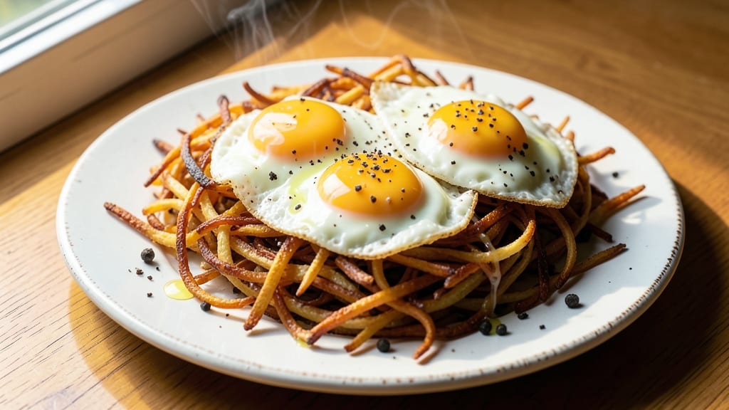 Shredded Potato Egg Recipe: Crispy Hash Browns With Silky Poached Eggs