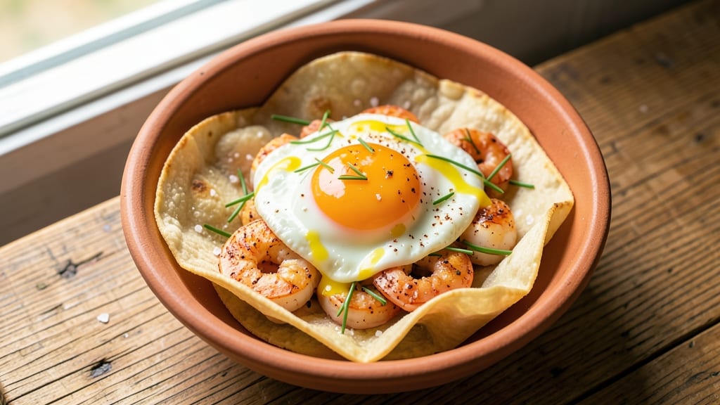 Seafood Egg Foil Cups Recipe: Crispy Tortilla Crunch With Smoky Shrimp Yolk Fusion