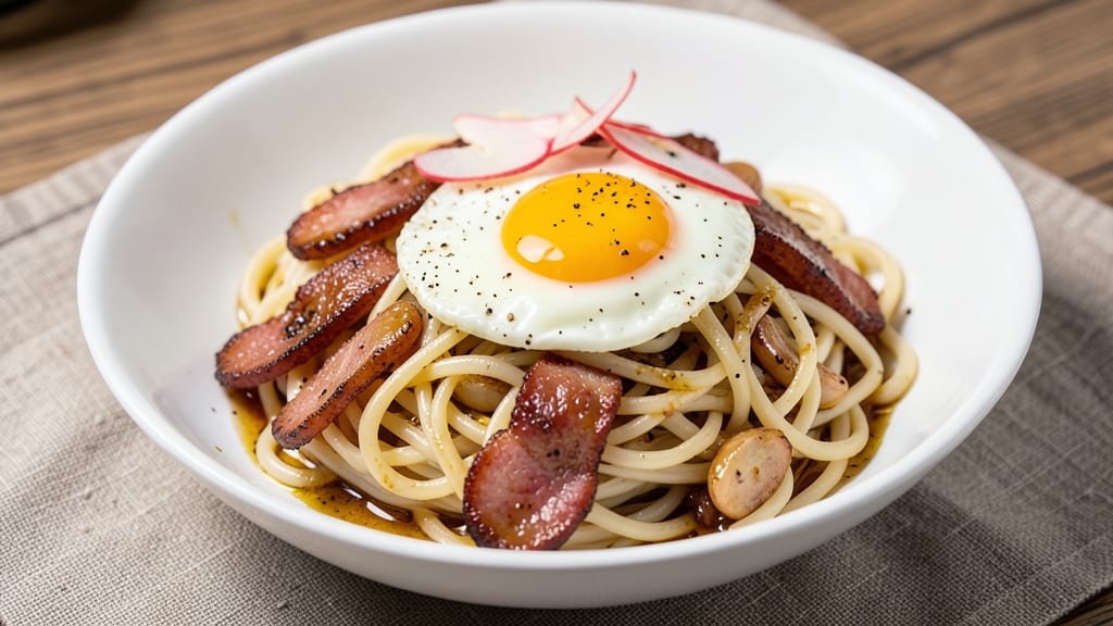 TikTok Noodles With Egg and Sausage Recipe: Wok-Fried Crispy Edges and Silky Yolk Ribbons