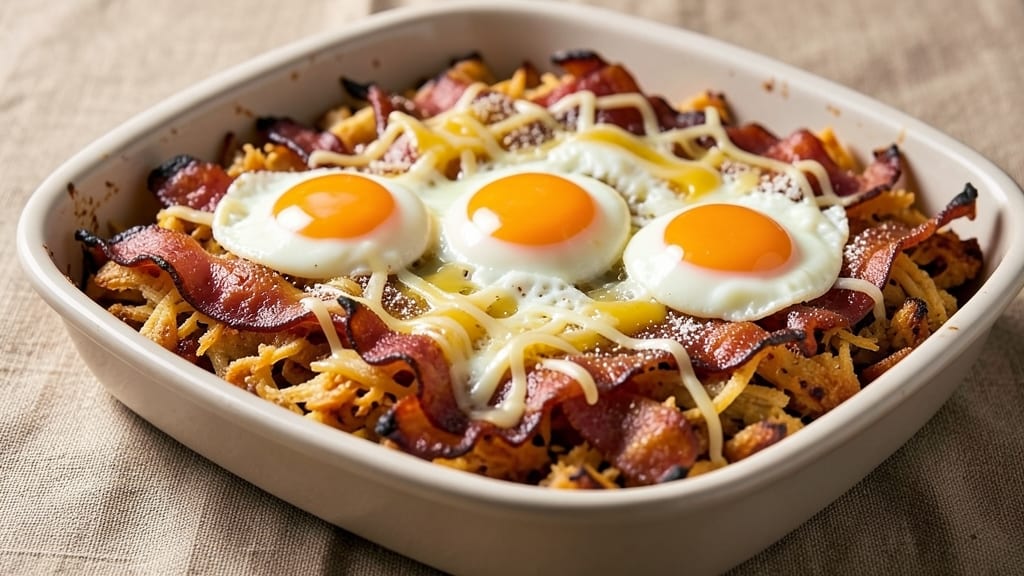 Bacon and Hash Brown Egg Bake Recipe: Crispy Top, Gooey Eggs, All-In-One Pan