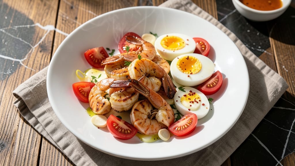 Shrimp Egg and Tomato Recipe: Spicy Garlic Butter Breakfast Bites