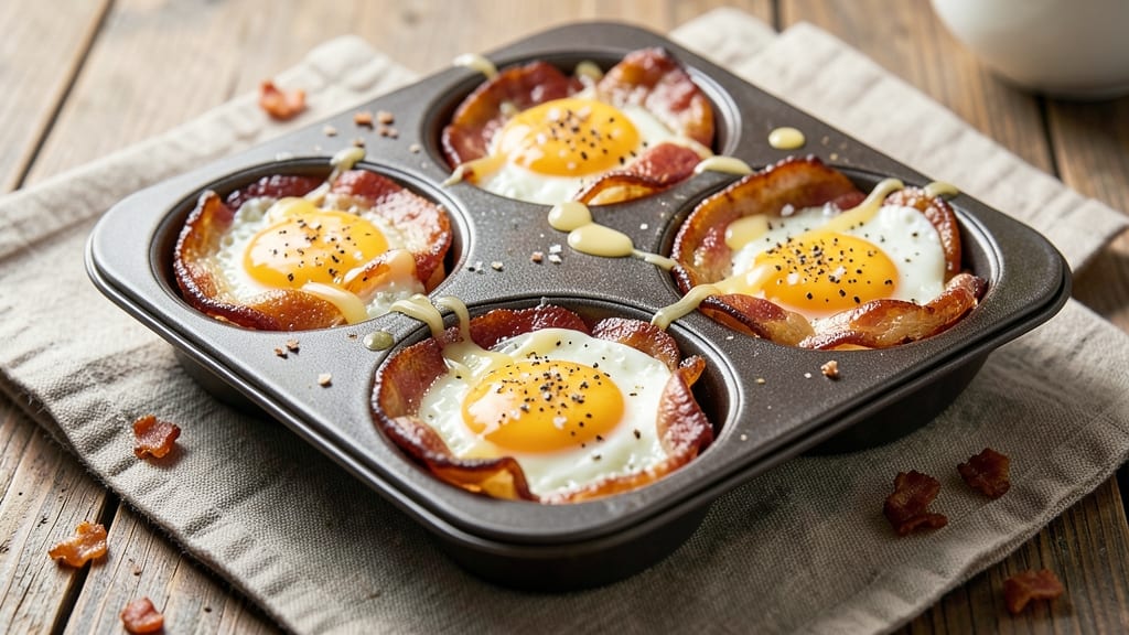 Bacon and Eggs in Muffin Pan Recipe: Crispy Bacon Cups With Foil-Sealed Yolk Magic