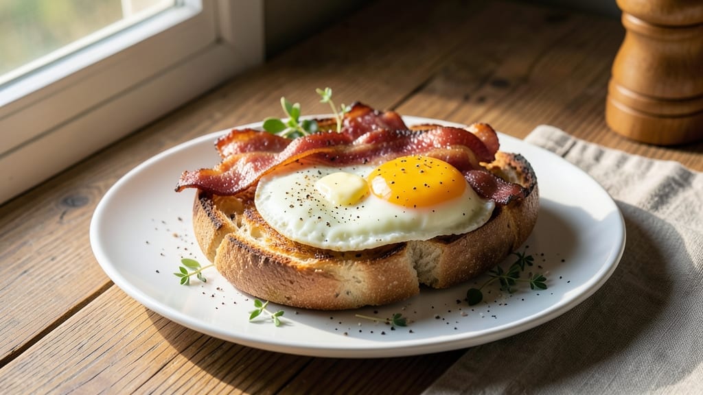 Bacon, Egg, and English Muffin Recipe: Crispy Toasted Crunch With Runny Yolk Magic