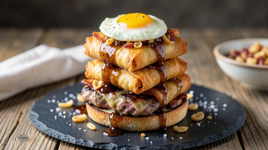 Bacon Jam Burger Egg Rolls Recipe: Smoky-Sweet Crunch With Runny Yolk Surprise