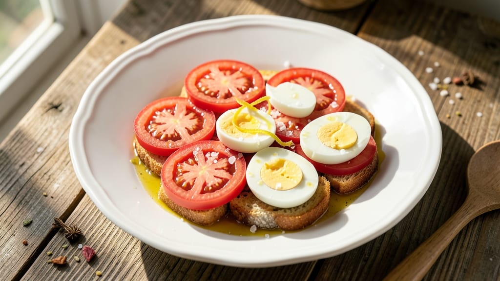 Sliced Tomato and Egg Recipe: Crispy Fried Eggs Over Juicy Garden Tomatoes