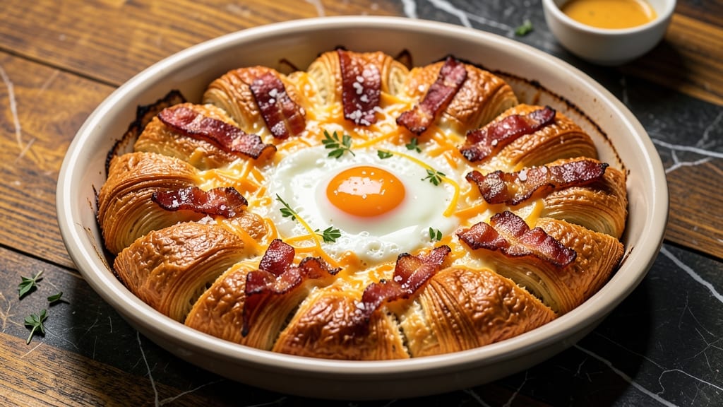 Bacon, Egg, and Cheese Croissant Casserole Recipe: Flaky Layers and Crispy Top Baked Together