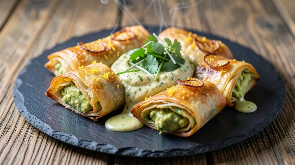 Avocado Club Egg Rolls CPK Recipe: Crispy Tortilla Cups With Herbed Avocado Cream