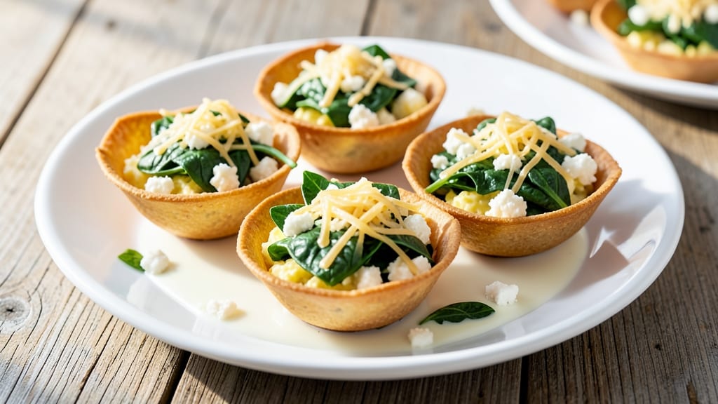 Spinach Feta Egg Cups Recipe: Crispy Tortilla Shells with Melty Cheese and Herbed Yolk