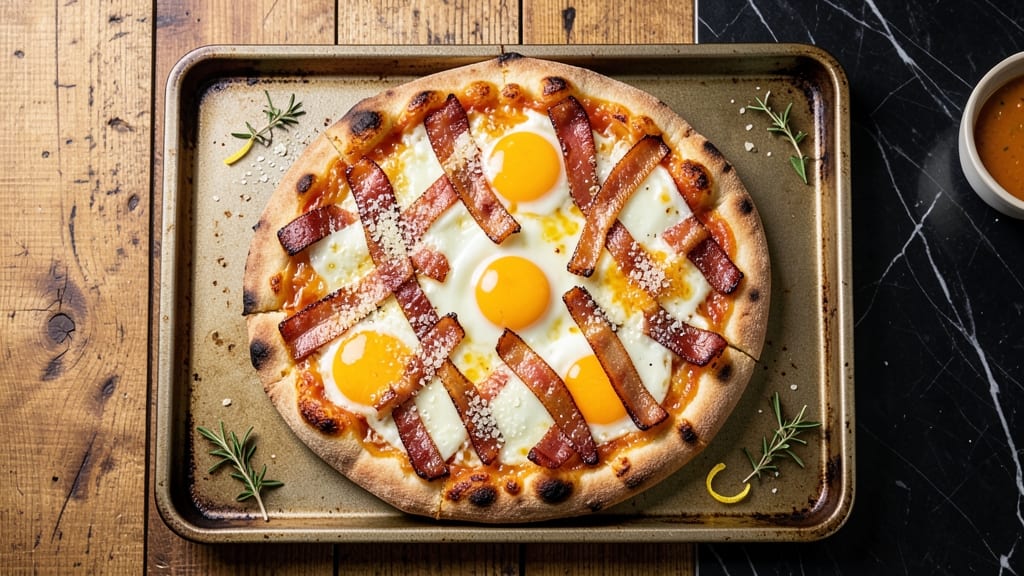 Bacon and Egg Breakfast Pizza Recipe: Crispy Crust Hugs Savory Yolk and Cheese