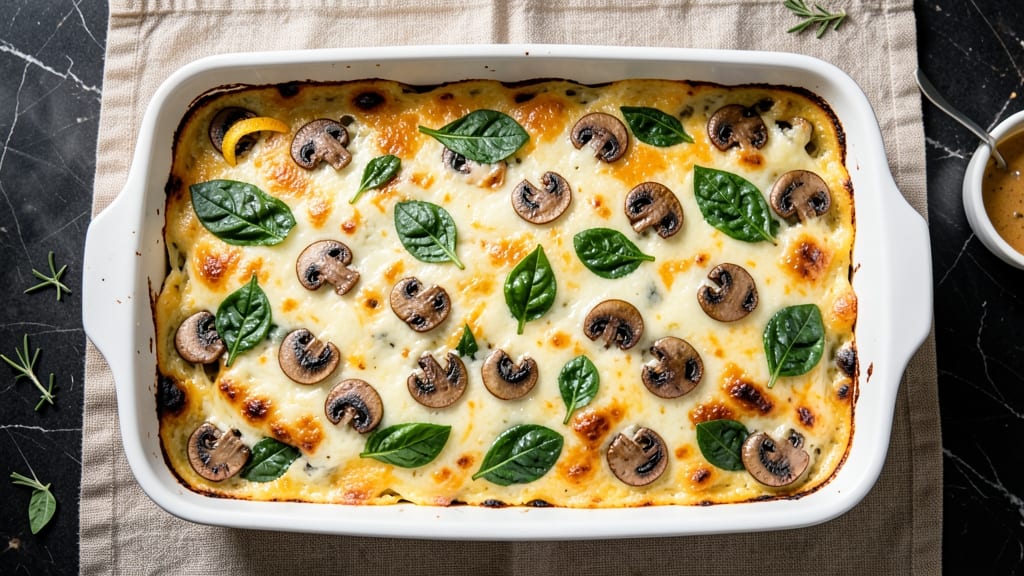 Spinach Mushroom Egg Casserole Recipe: Savory Breakfast Bake With Melty Cheese Layers