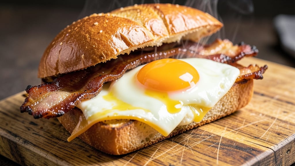 Bacon, Egg, and Cheese NYC Recipe: Crispy Bacon Layers and Runny Yolk Brilliance